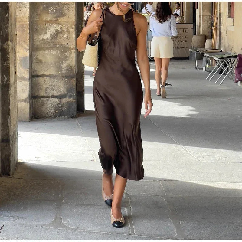 Elegant Satin Midi Dress for Stylish Women - Image 22