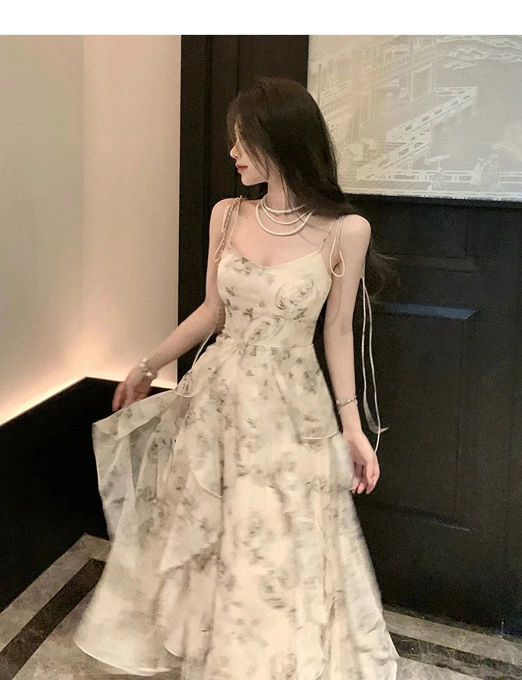 Vintage Shivering Print Sleeveless Chiffon Long Dress for Women - Image 8
