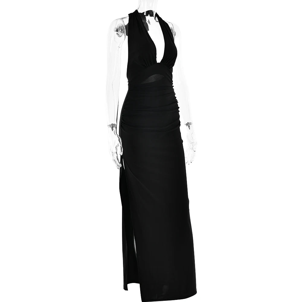 Elegant Yellow High Slit Backless Maxi Dress for Summer - Image 16