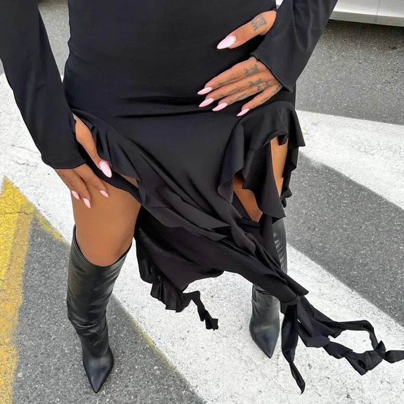 Elegant Hooded Maxi Dress with Ruffle Detail for Women - Image 13