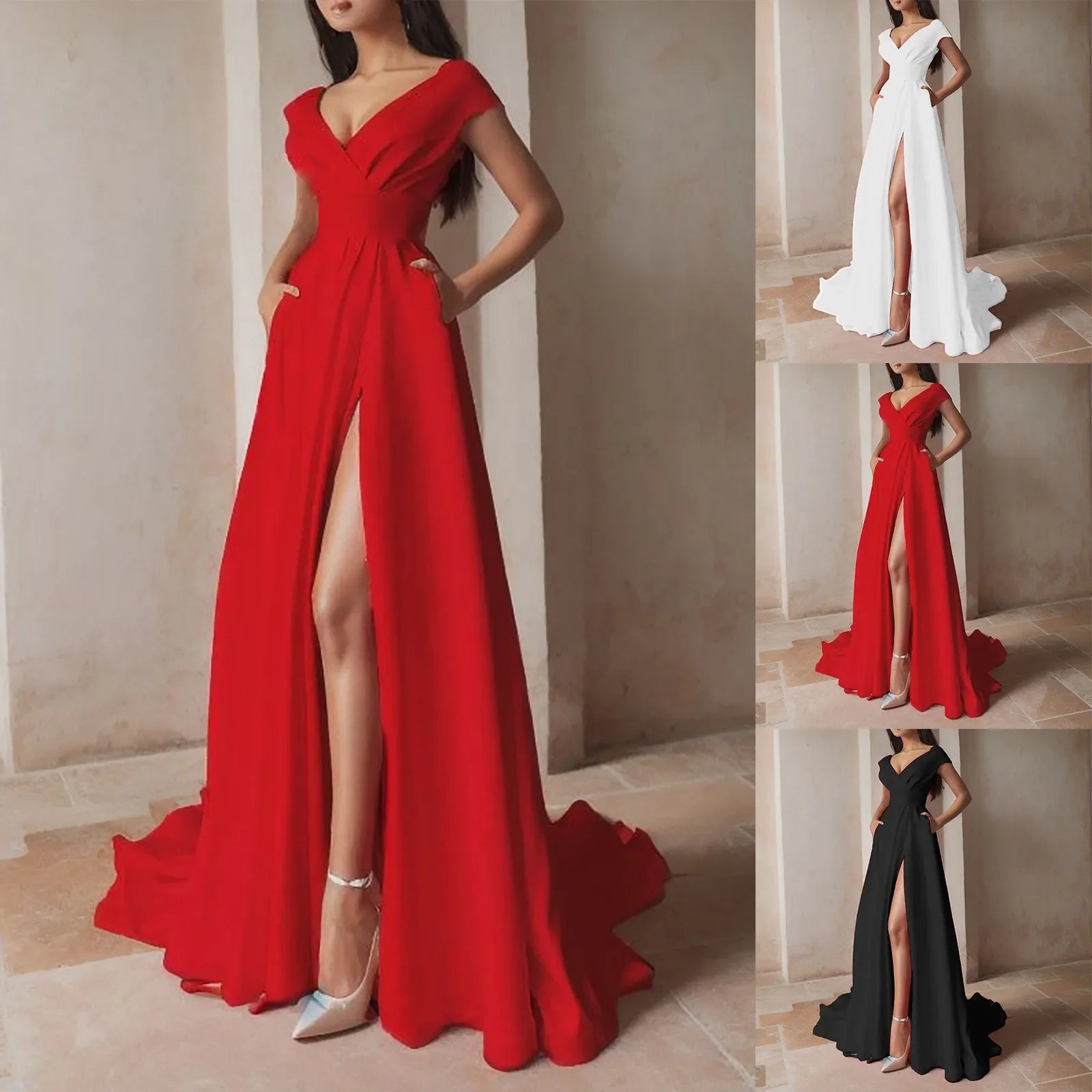 Elegant Backless V-Neck White Party Dress with High Waist - Image 7