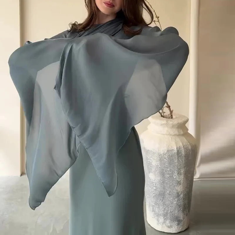 Elegant Satin Solid Robe Dress with Batwing Sleeves - Image 22