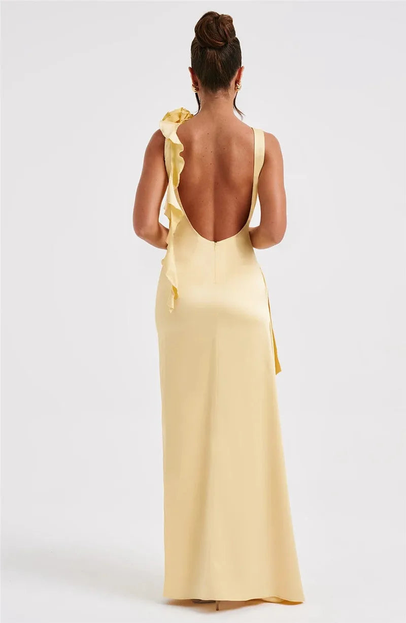 Backless Thigh High Split Satin Maxi Dress for Women - Image 34