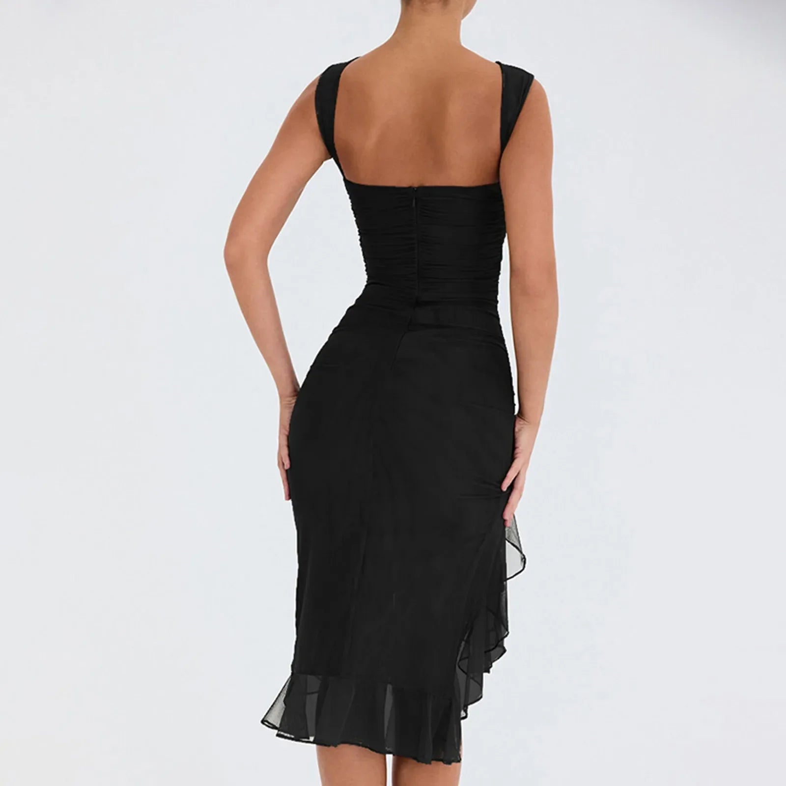 Elegant Backless Ruffle Midi Dress for Summer Parties - Image 6