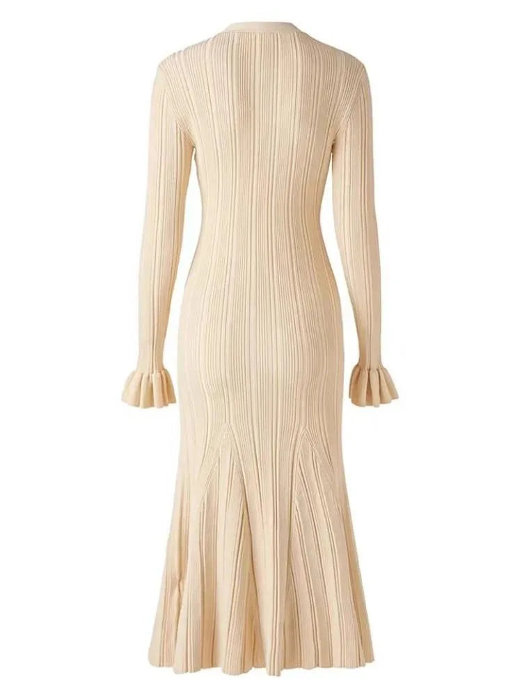 Chic V-Neck Flared Sleeve Sweater Dress for Women - Image 3