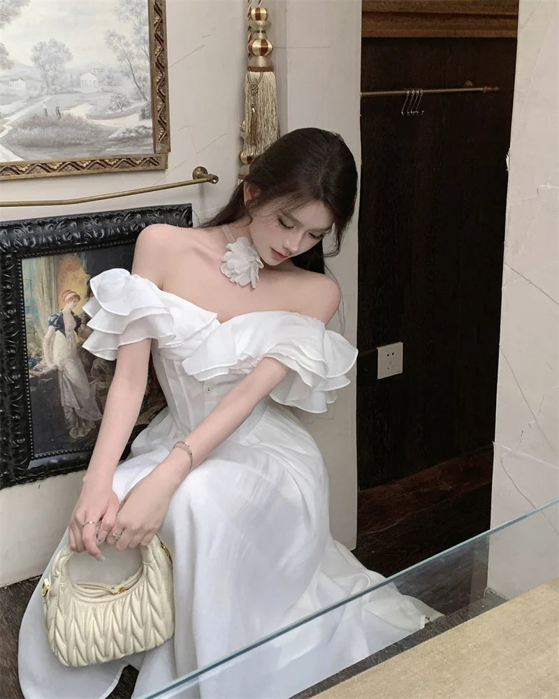 Elegant White Strapless Midi Dress for Summer Parties - Image 21