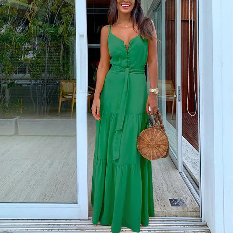 Elegant Bohemian Spaghetti Strap Maxi Dress for Summer - Image 14