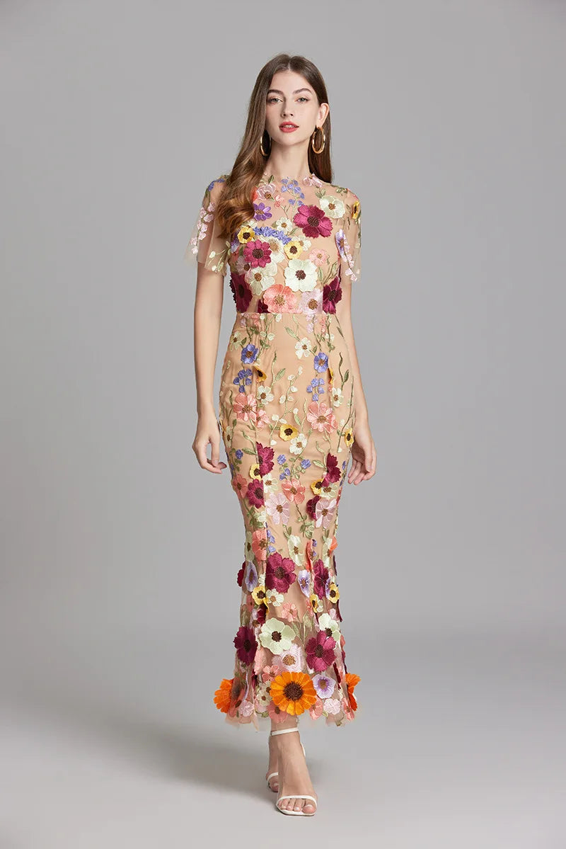 Embroidered 3D Flower Mesh Waist Bag & Dress Collection - Image 23