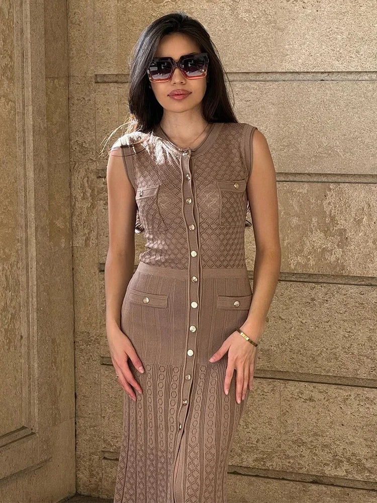Stylish Sleeveless O-Neck Split Knitted Dress for Women - Image 4