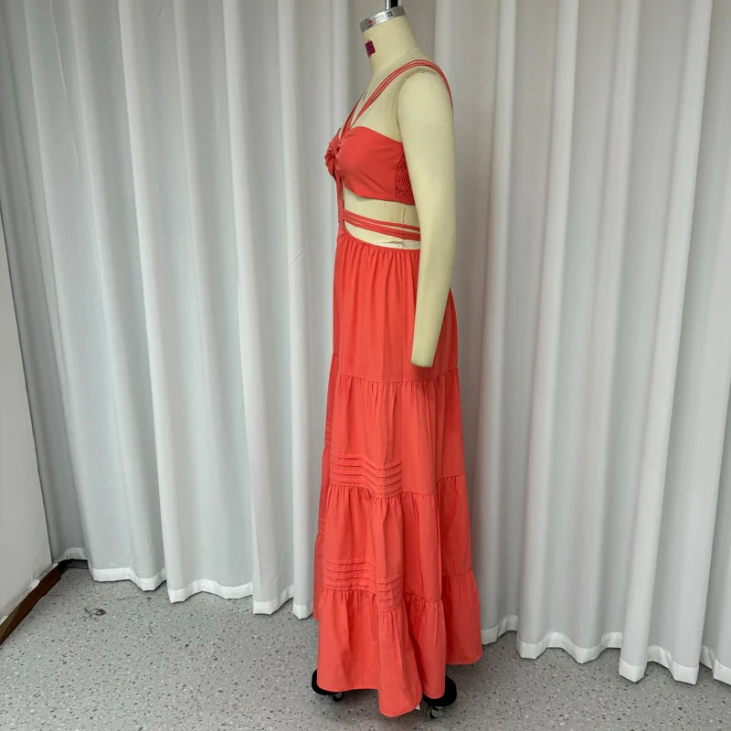 Summer Backless Hollow Out Pleated Maxi Dress for Women - Image 14