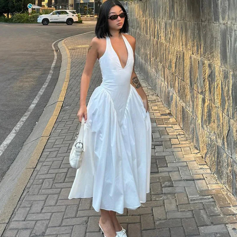Sexy Deep V Hollow Halterneck Backless Summer Dress - Image 28