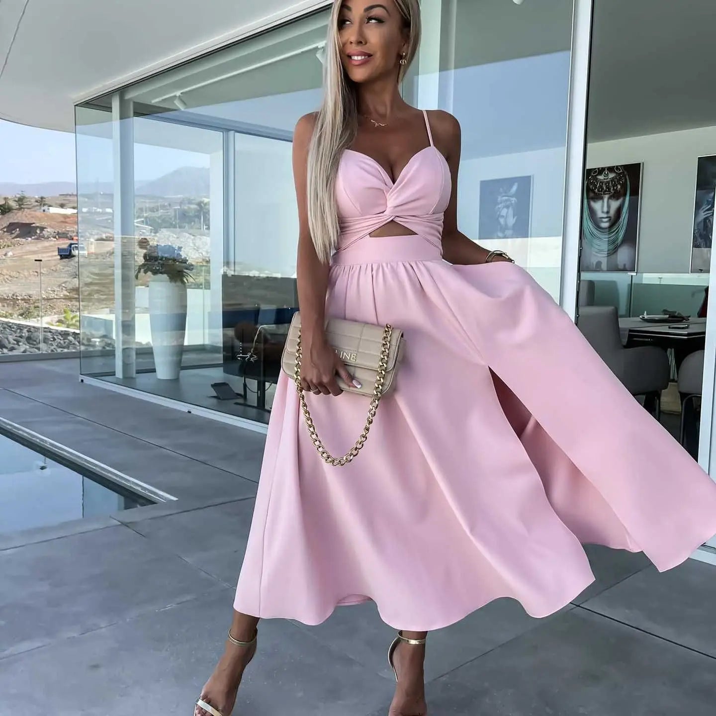 Women's Sexy V-Neck Backless Summer Dress with Twist Design - Image 20