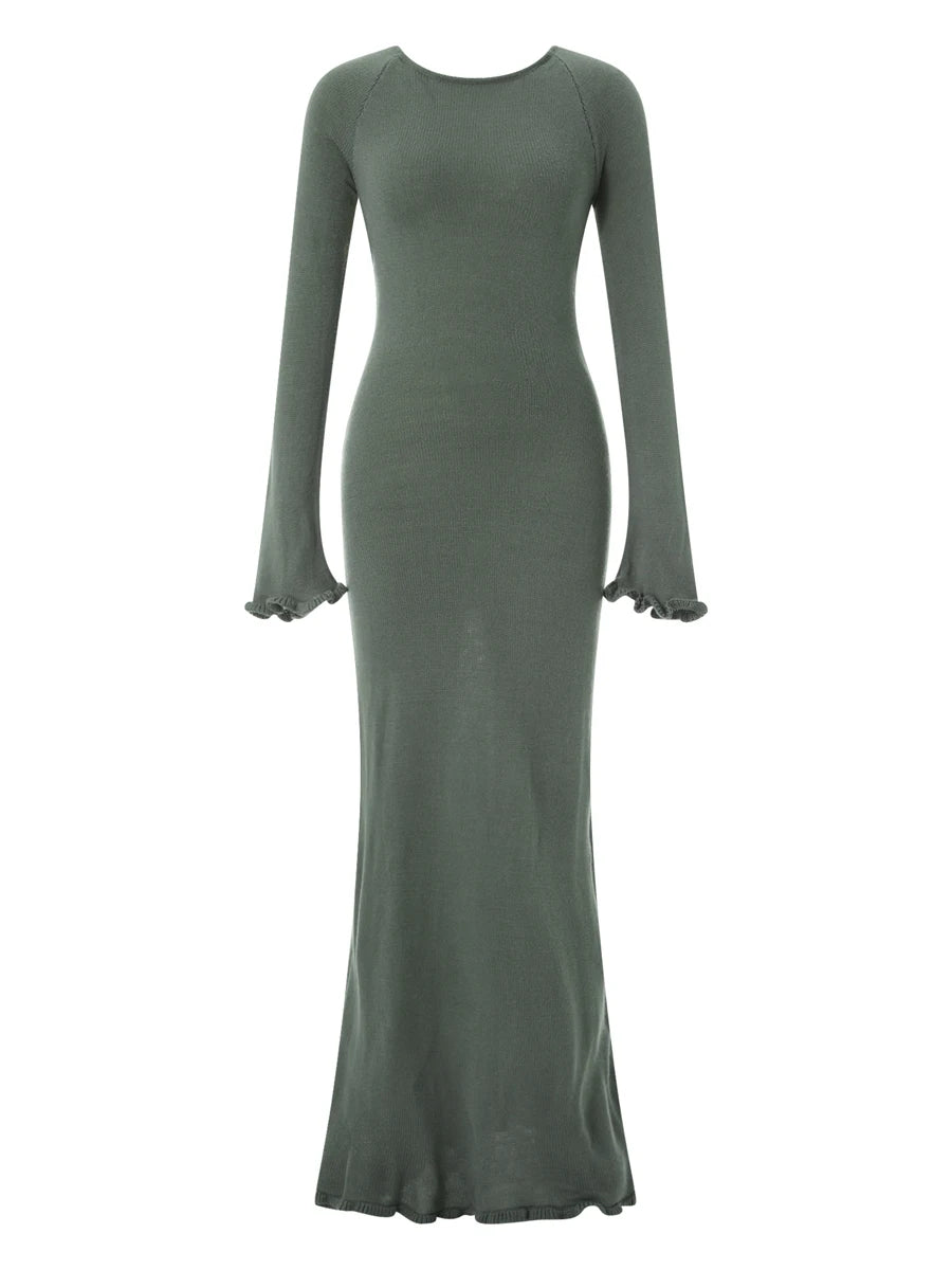 Women's Autumn Casual Knitted Backless Wrap Dress - Image 4