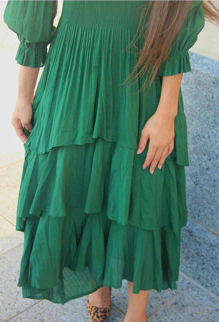 Elegant Lantern Sleeve Dress with Lotus Edge Skirt - Image 11
