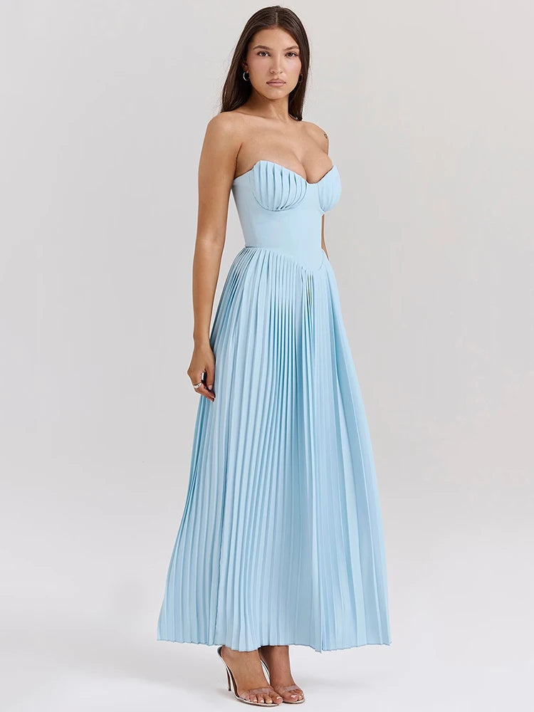 Chic Off-Shoulder Backless Pleated Maxi Dress for Women - Image 5