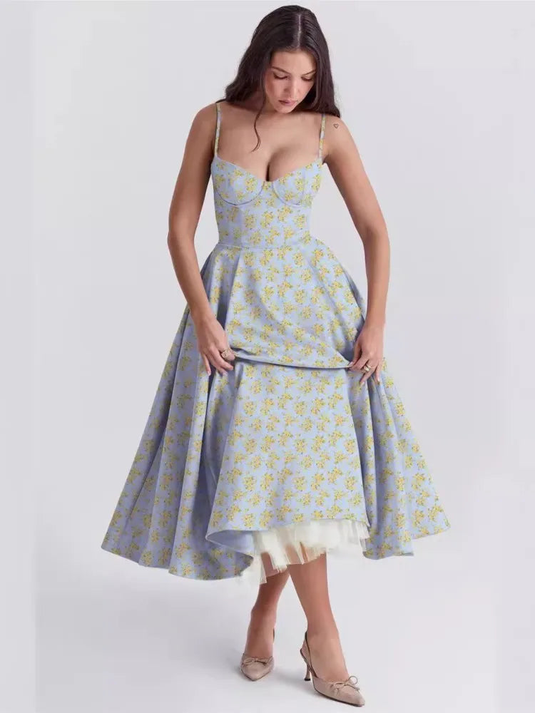 Elegant Floral Spaghetti Strap Backless Party Dress - Image 5