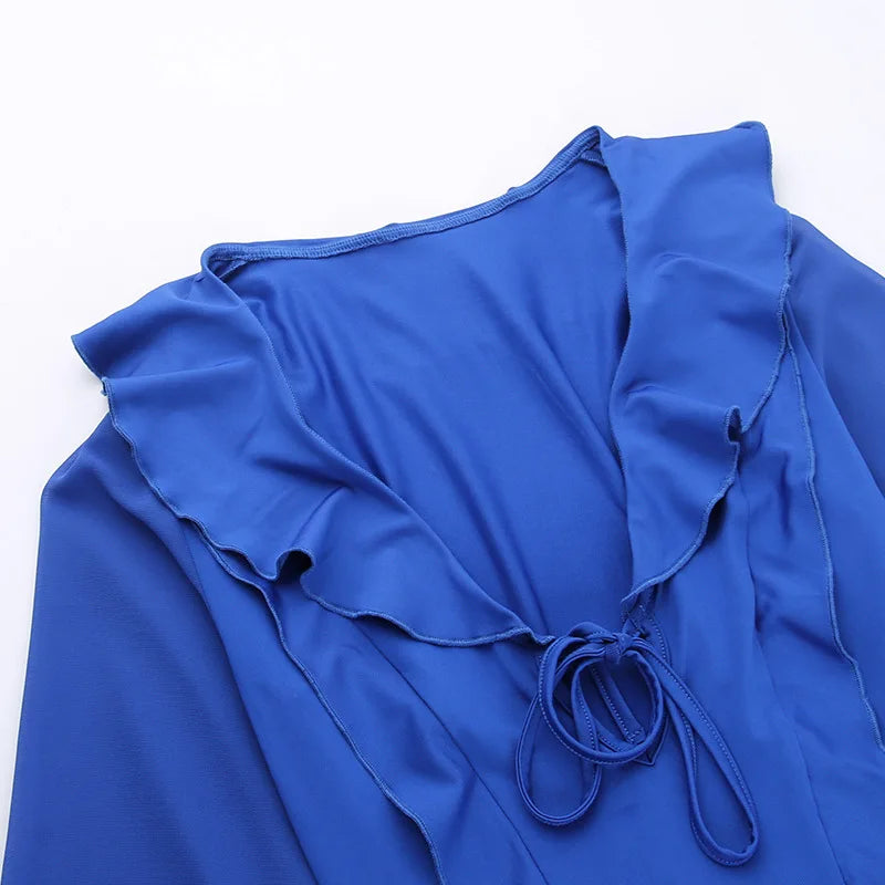 Summer V-Neck Mesh Bandage Mini Dress with Ruffles - Image 29