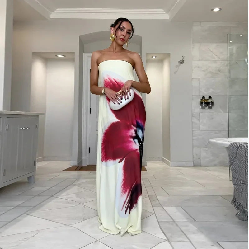 Floral Strapless Loose Maxi Dress for Women - Image 20