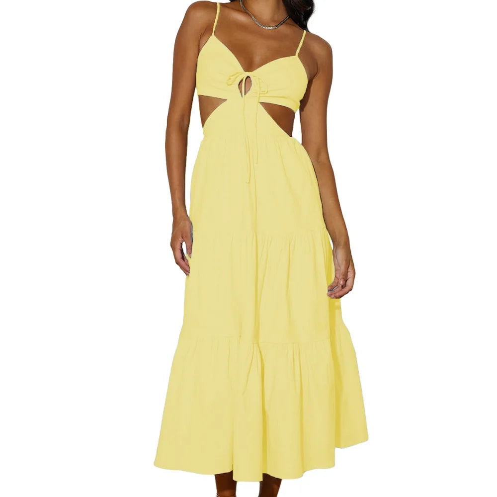 Bohemian V-Neck Cutout Midi Dress with Back Tie - Image 12