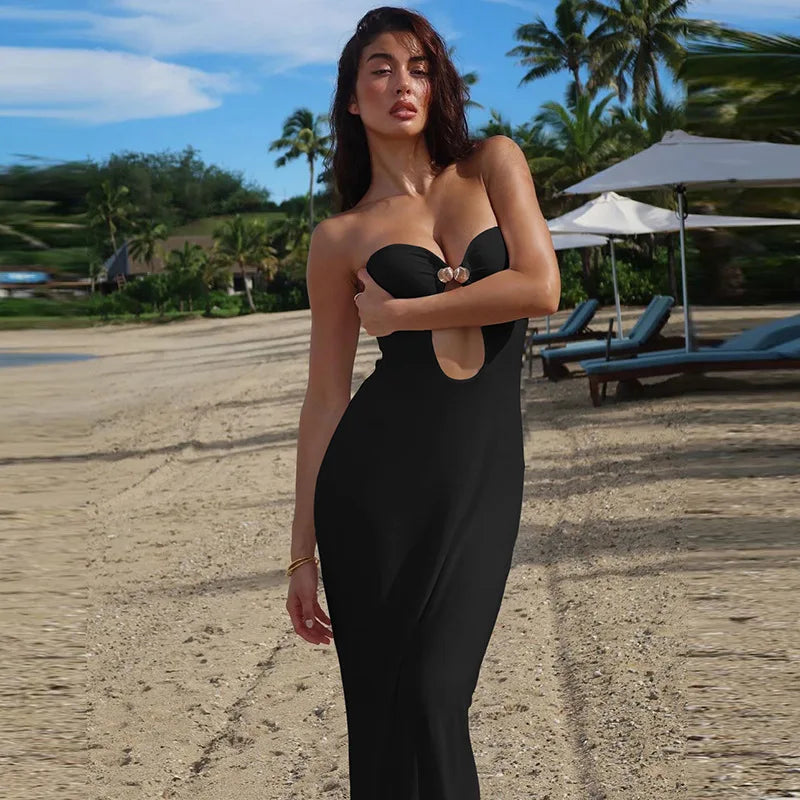 Elegant Strapless Hollow Out Bodycon Evening Dress for Women - Image 17