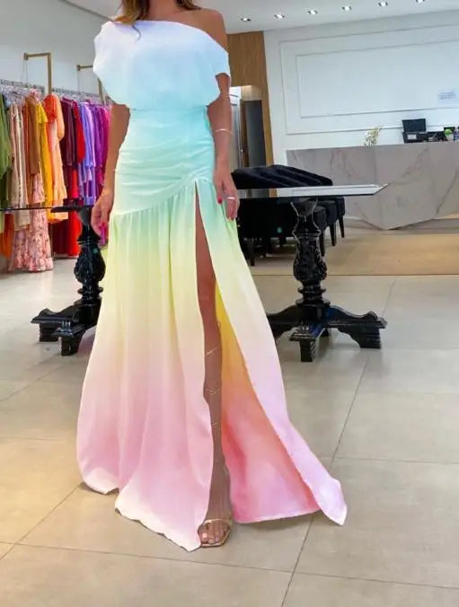 Chic Women’s Short Sleeve Split Neck Maxi Dress - Image 3