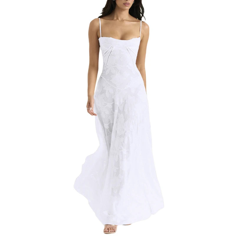 Elegant Boho Sheer Lace Maxi Dress with Spaghetti Straps - Image 19