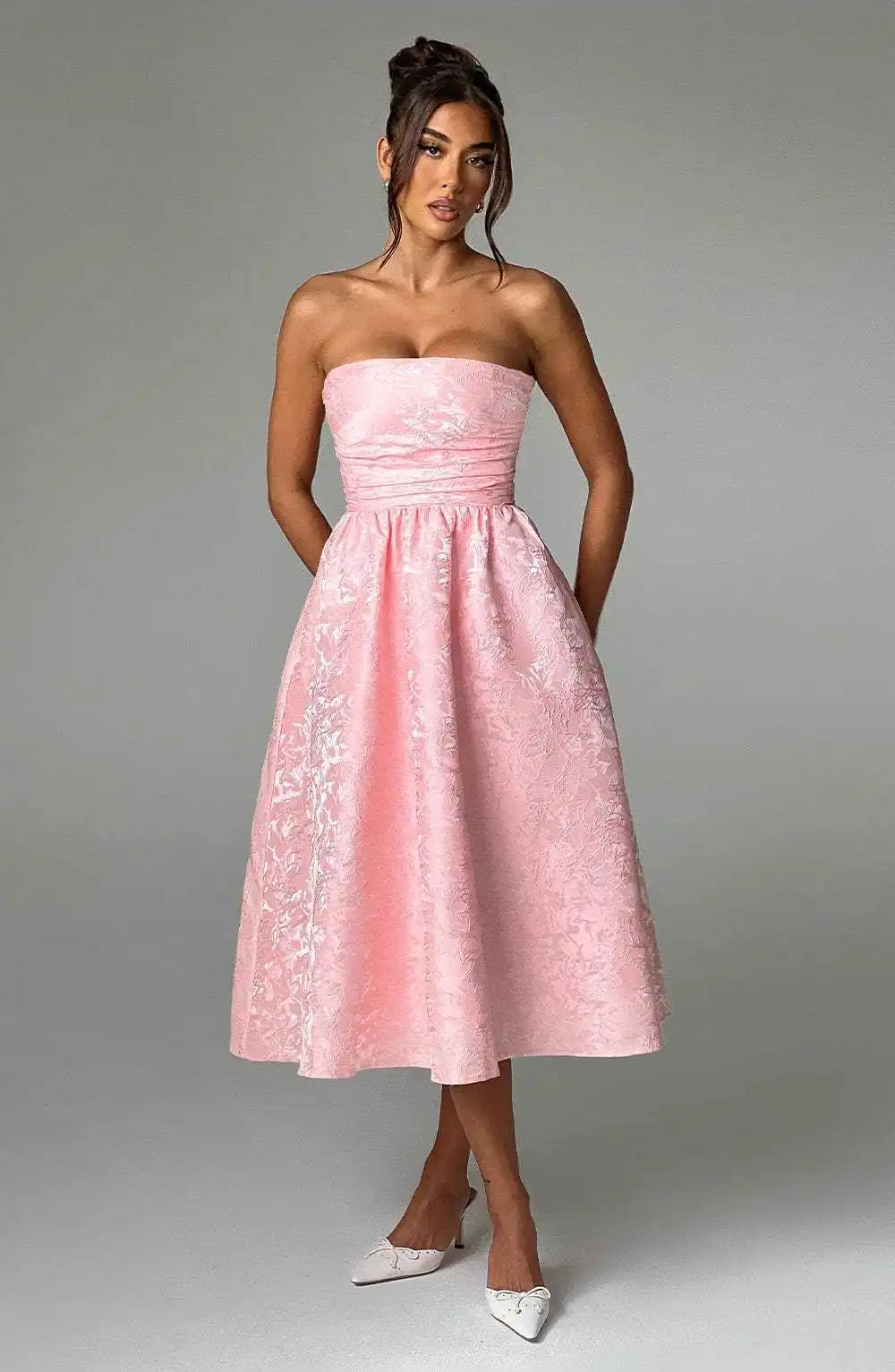 Elegant Strapless Satin Bodycon Dress for Women - Image 31