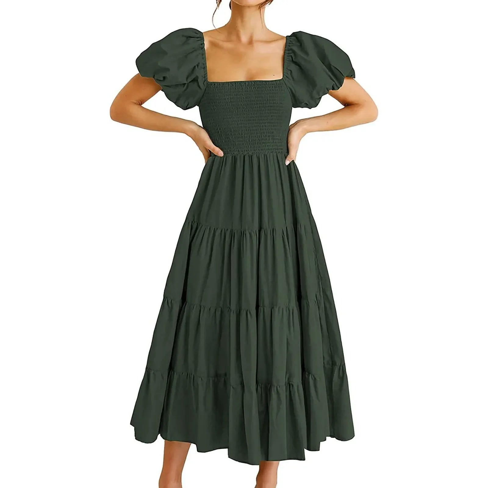 Floral High Waist Puffed Sleeve Summer Dress for Girls - Image 17