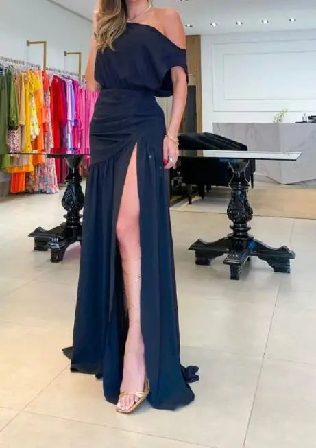 Chic Women’s Short Sleeve Split Neck Maxi Dress - Image 25