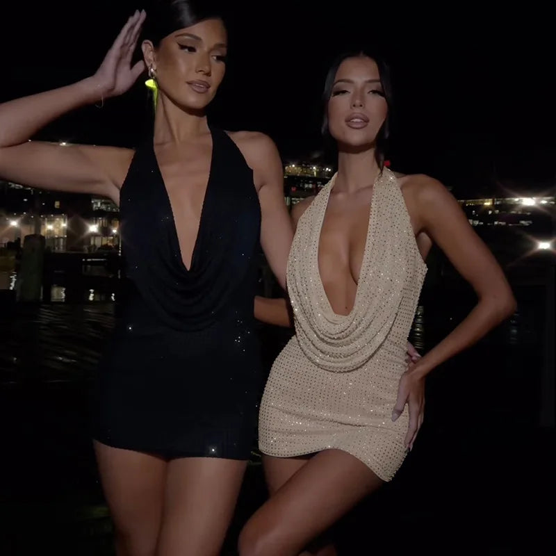 Elegant Deep V Sequin Bodycon Mini Dress for Parties - Image 3