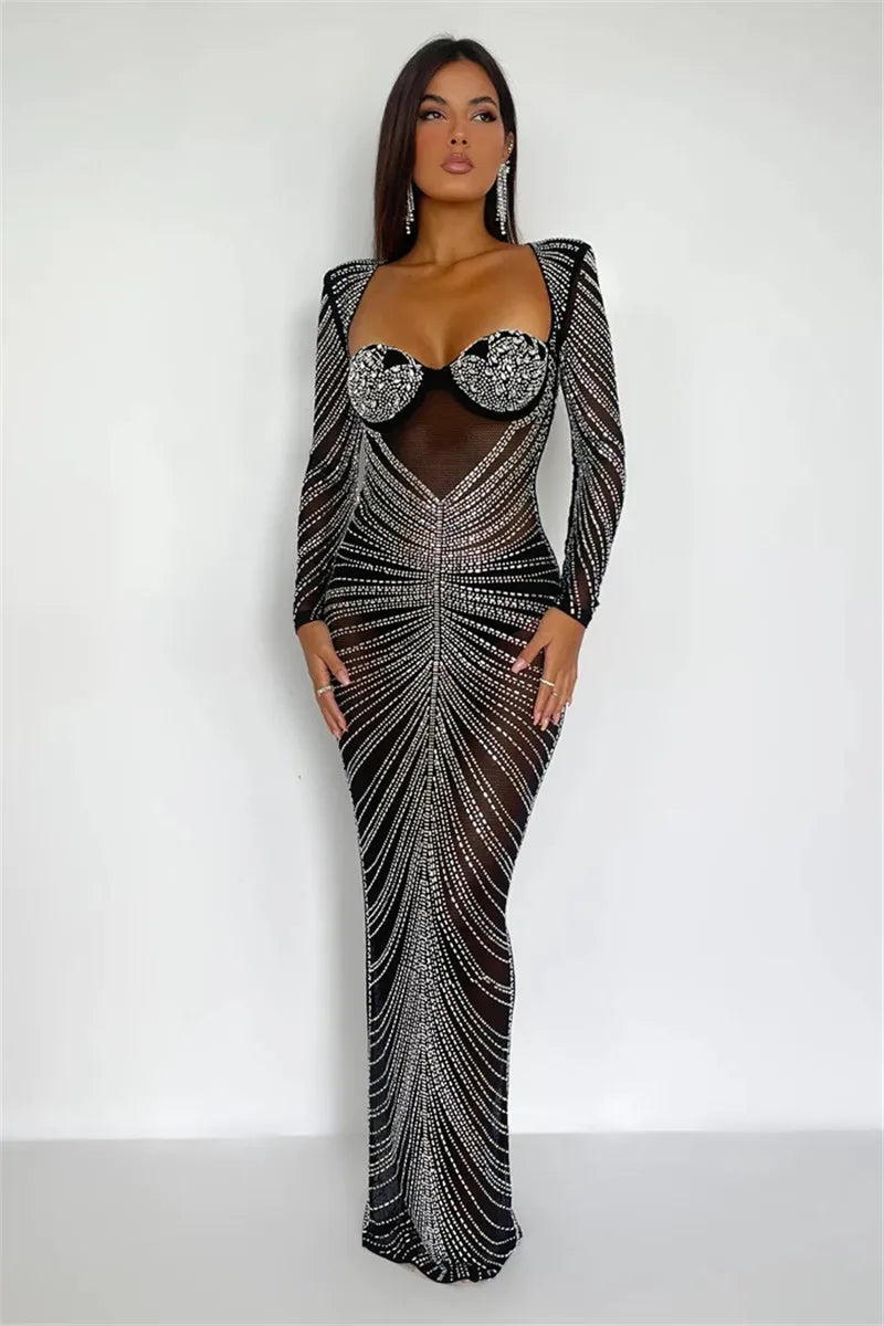 Glitter Mesh See-Through Maxi Dress for Women - Image 13