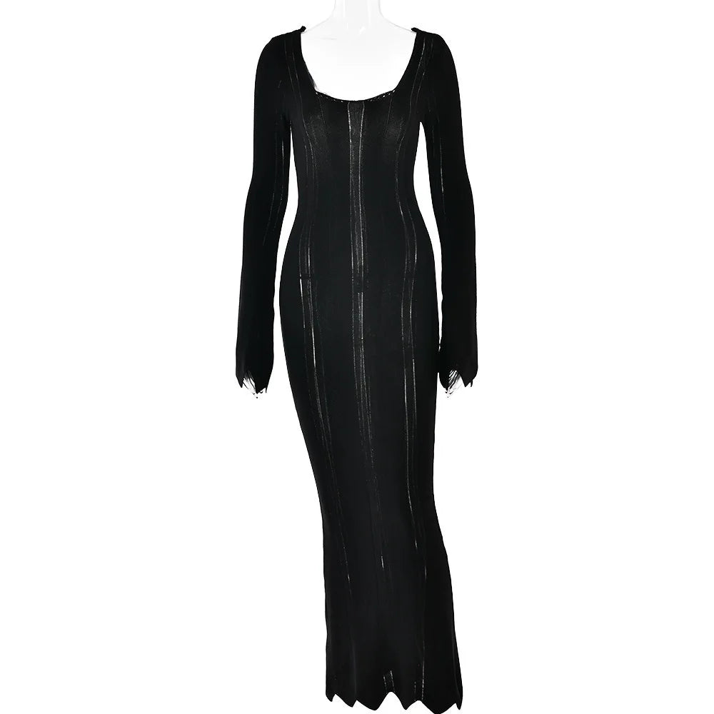 Elegant Knitted V-Neck Long Sleeve Dress for Women - Image 12