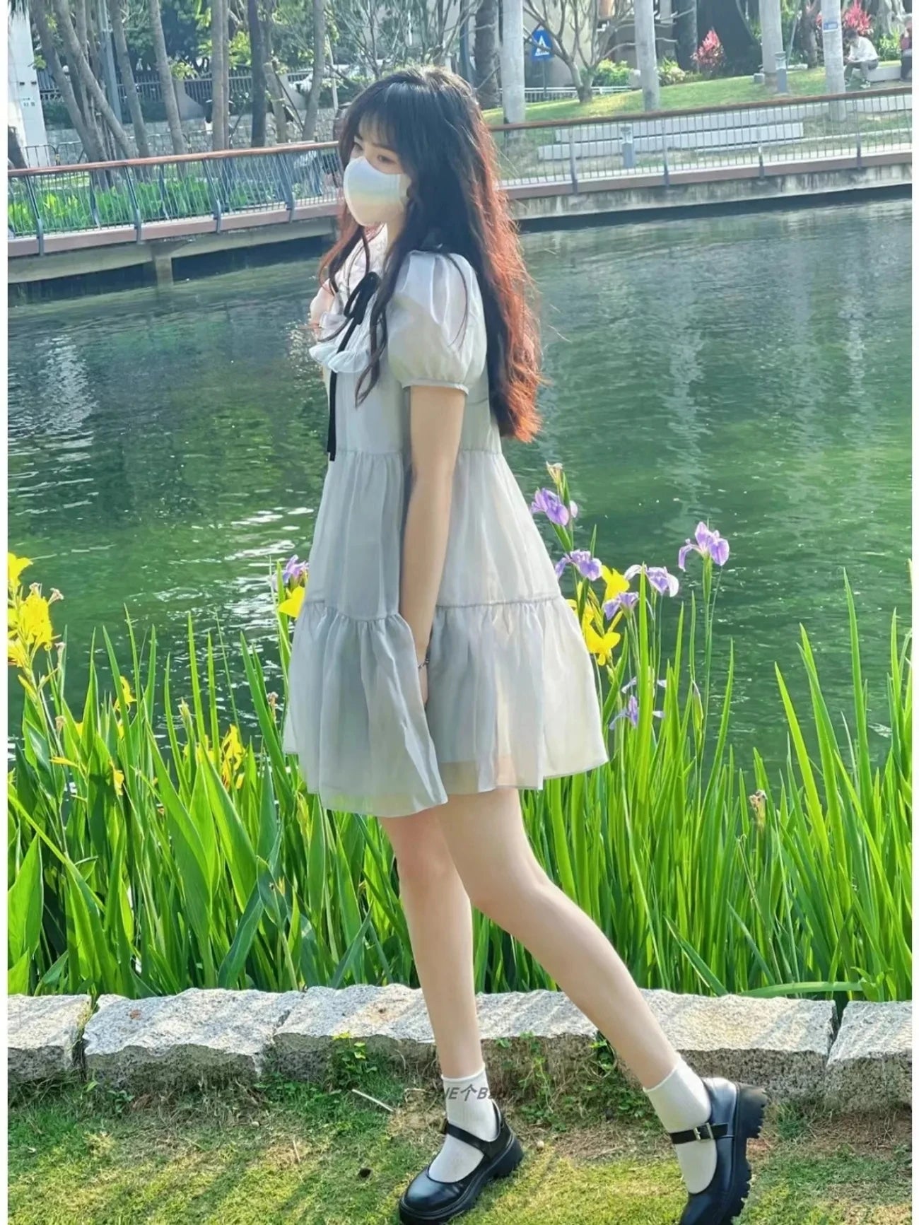 Elegant Spring Summer Chiffon Bow Tie A-line Dress - Image 4