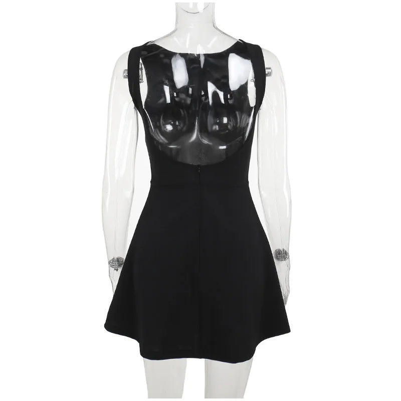 Chic Backless Solid Mini Dress for Women - Sleeveless A-Line Style - Image 13