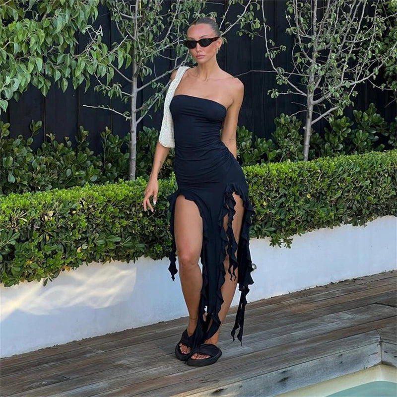 Elegant Black Summer Maxi Dress with Tassel Detail - Image 14