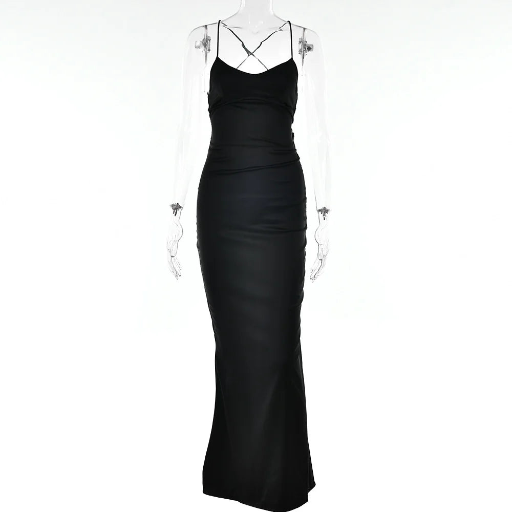 Elegant Satin Backless Maxi Dress with Spaghetti Straps - Image 17