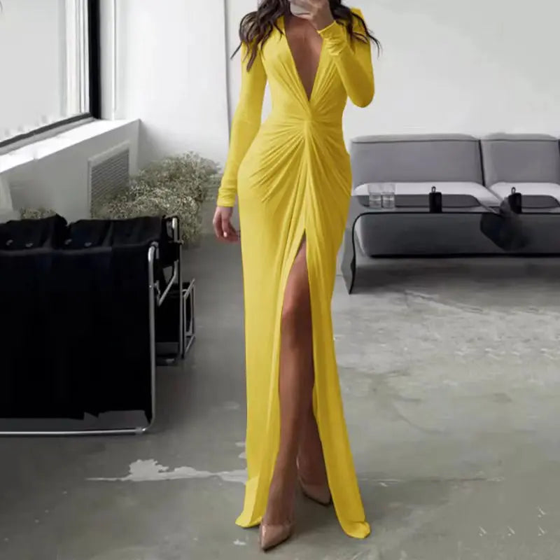 Elegant Women's Maxi Dress with Slit and V-Neck - Image 14