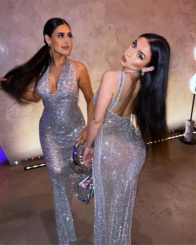 Elegant Backless Glitter Maxi Dress with Deep V Neck - Image 14