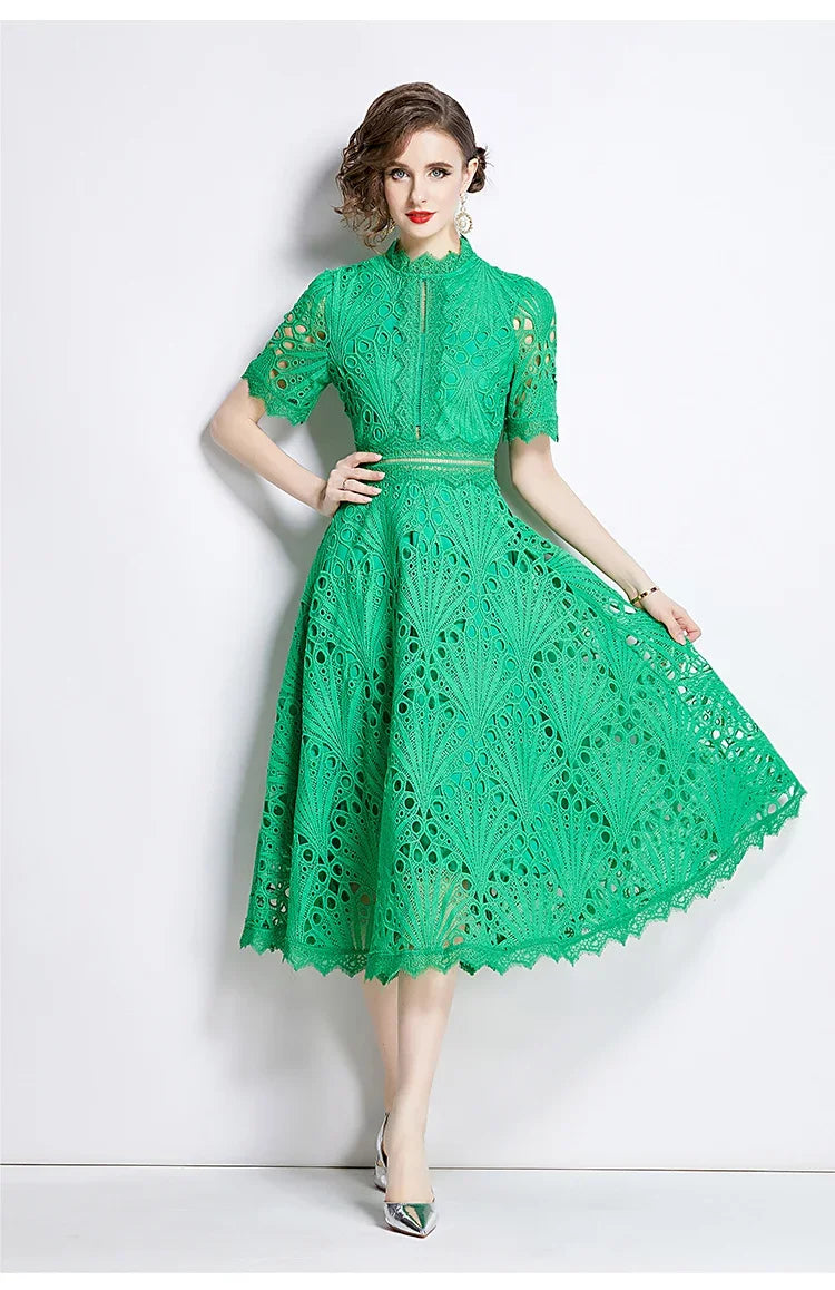 Elegant Vintage Lace Short Sleeve Summer Dress for Women - Image 36