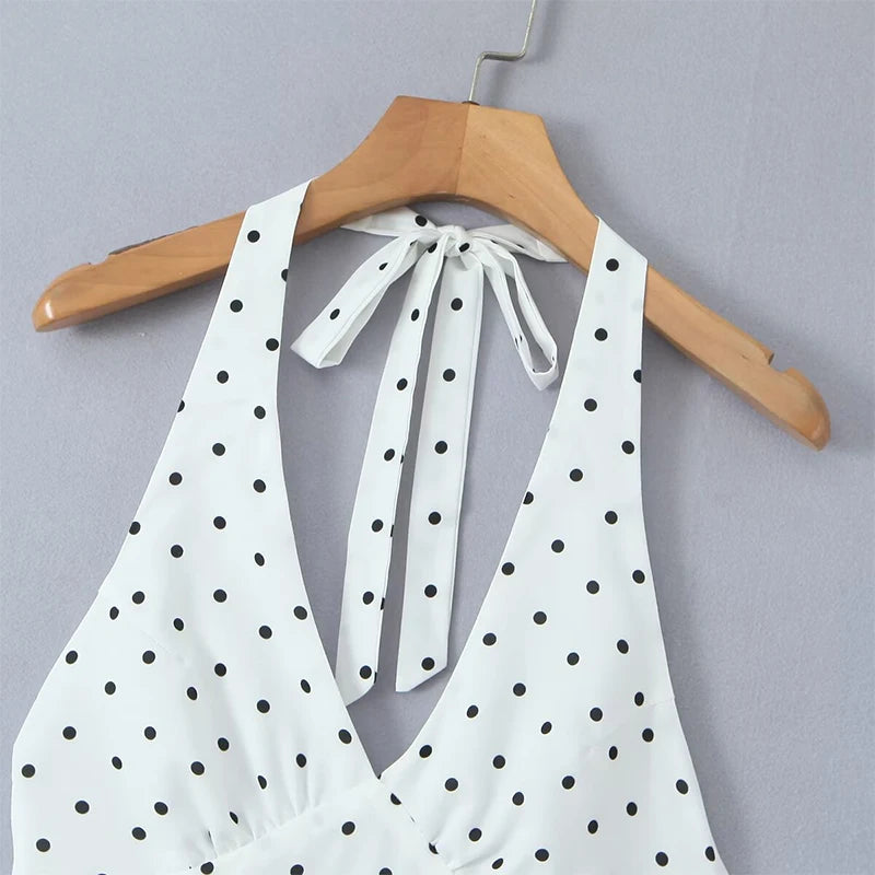 Vintage Polka Dot Halter Dress - Backless A-line Style - Image 4