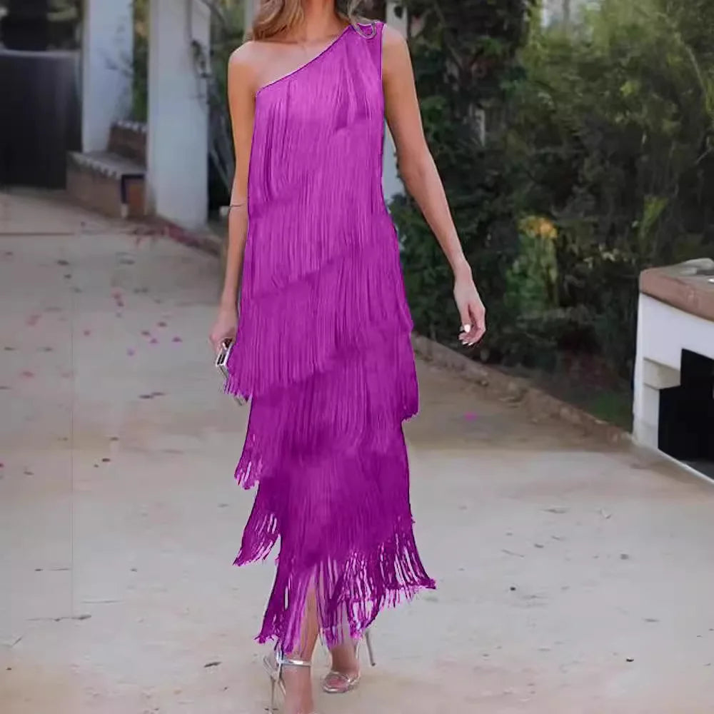 Trendy Asymmetrical Fringed Dress for Spring & Summer - Image 3