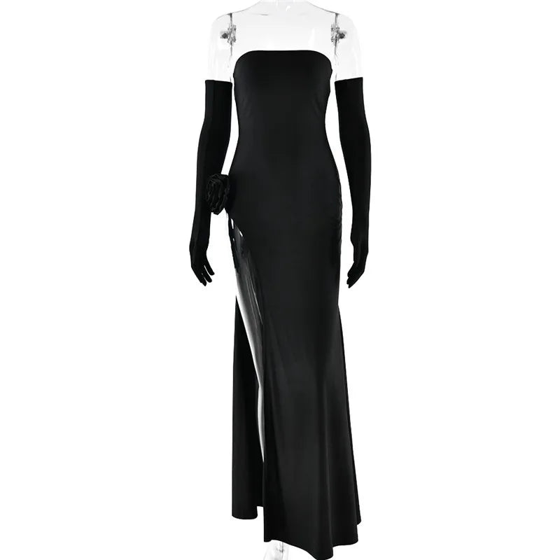 Strapless Backless Floral Maxi Dress with High Split - Image 11