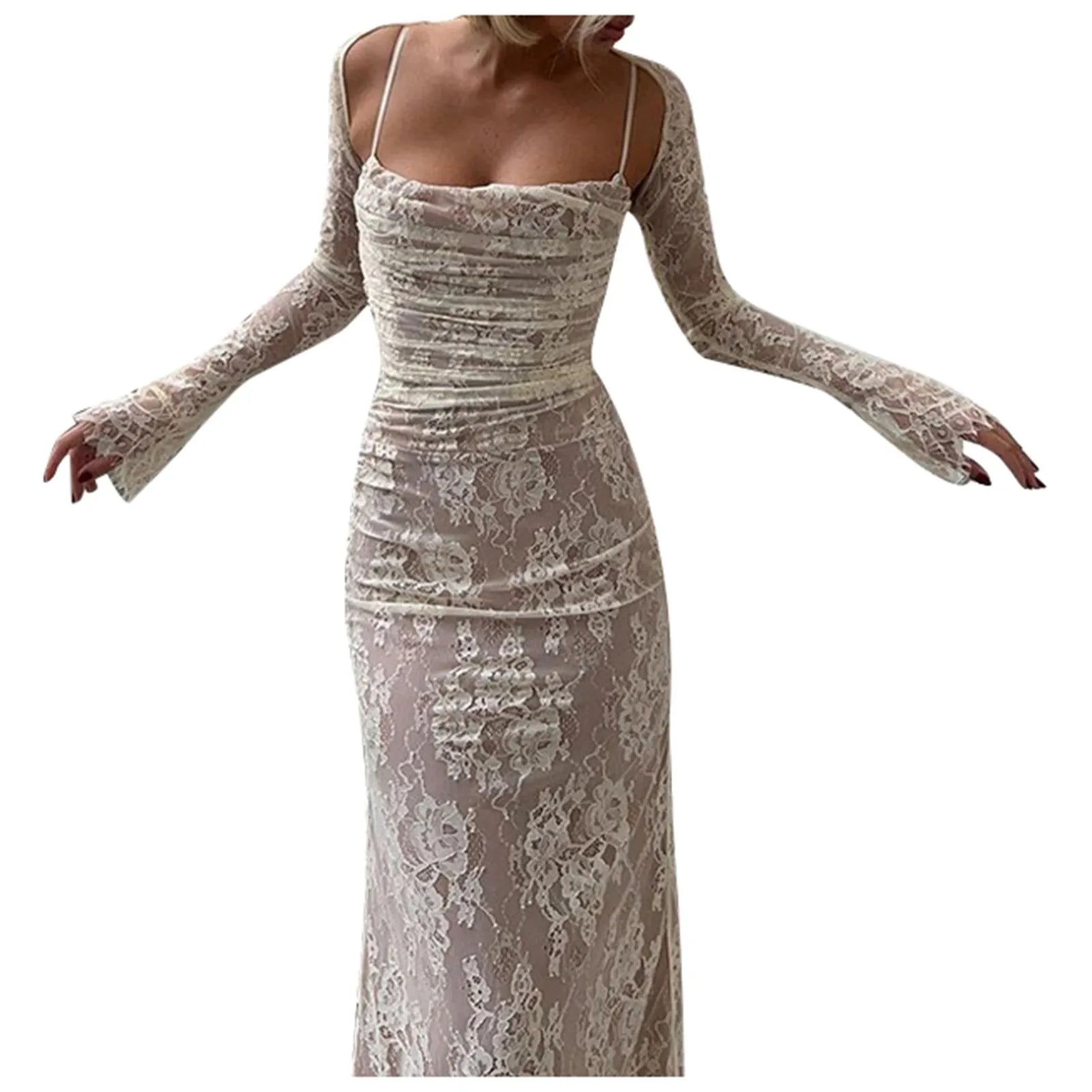Elegant Summer Lace Bodycon Dress with Detachable Cape - Image 14