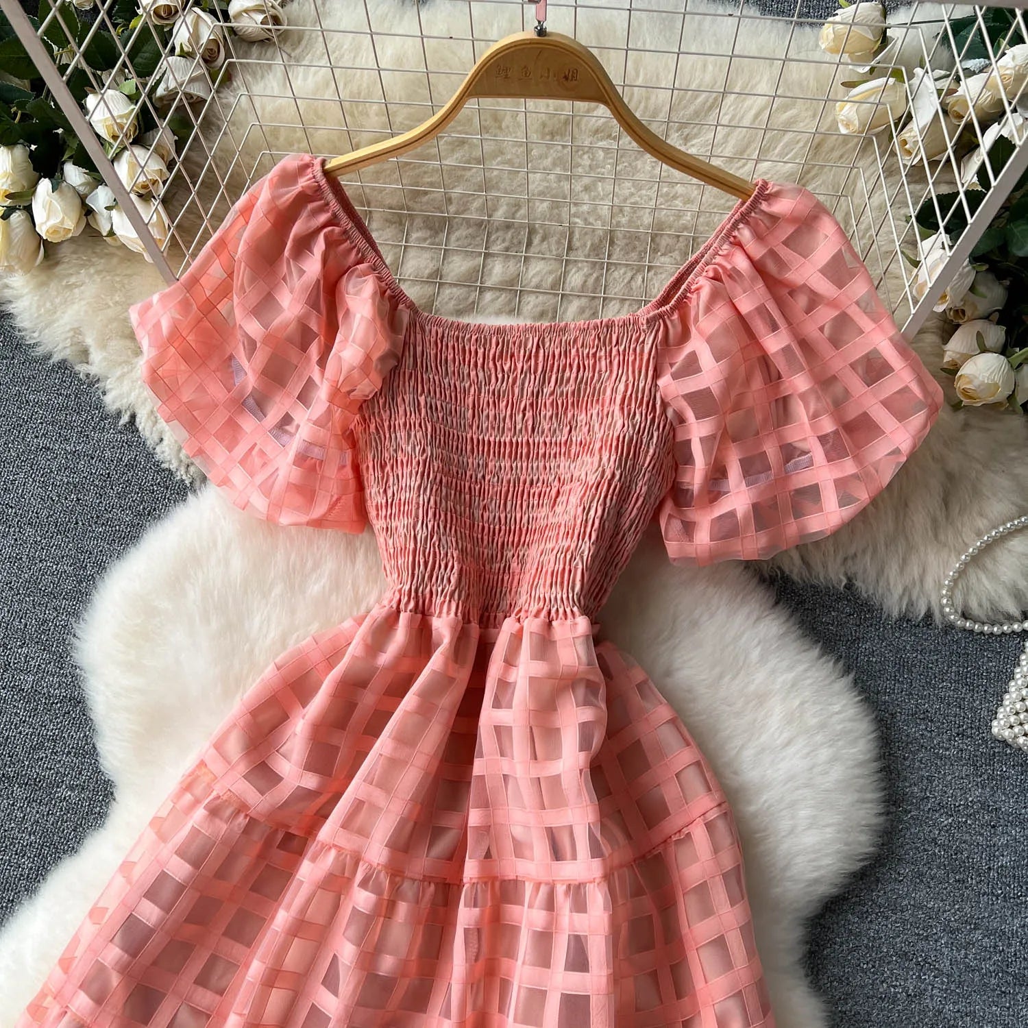 French Vintage Square Collar Puff Sleeve Summer Dress - Image 42