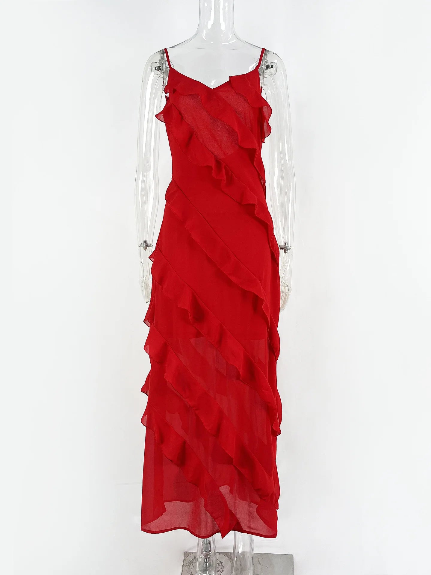 Elegant Women's Ruffle Chiffon Maxi Dress for Summer Events - Image 10