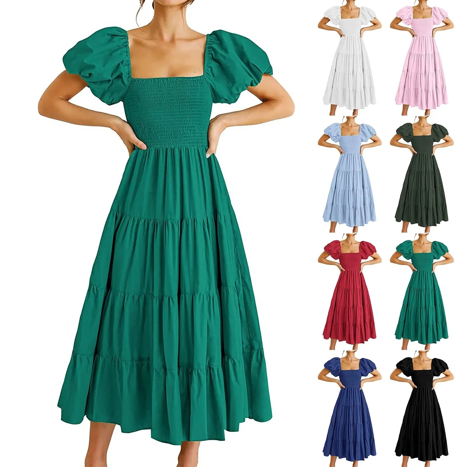 Floral High Waist Puffed Sleeve Summer Dress for Girls - Image 10