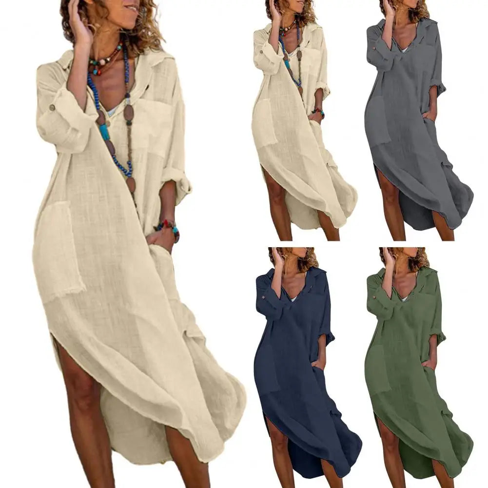 Stylish V-Neck Midi Dress with Pockets for Women - Image 8