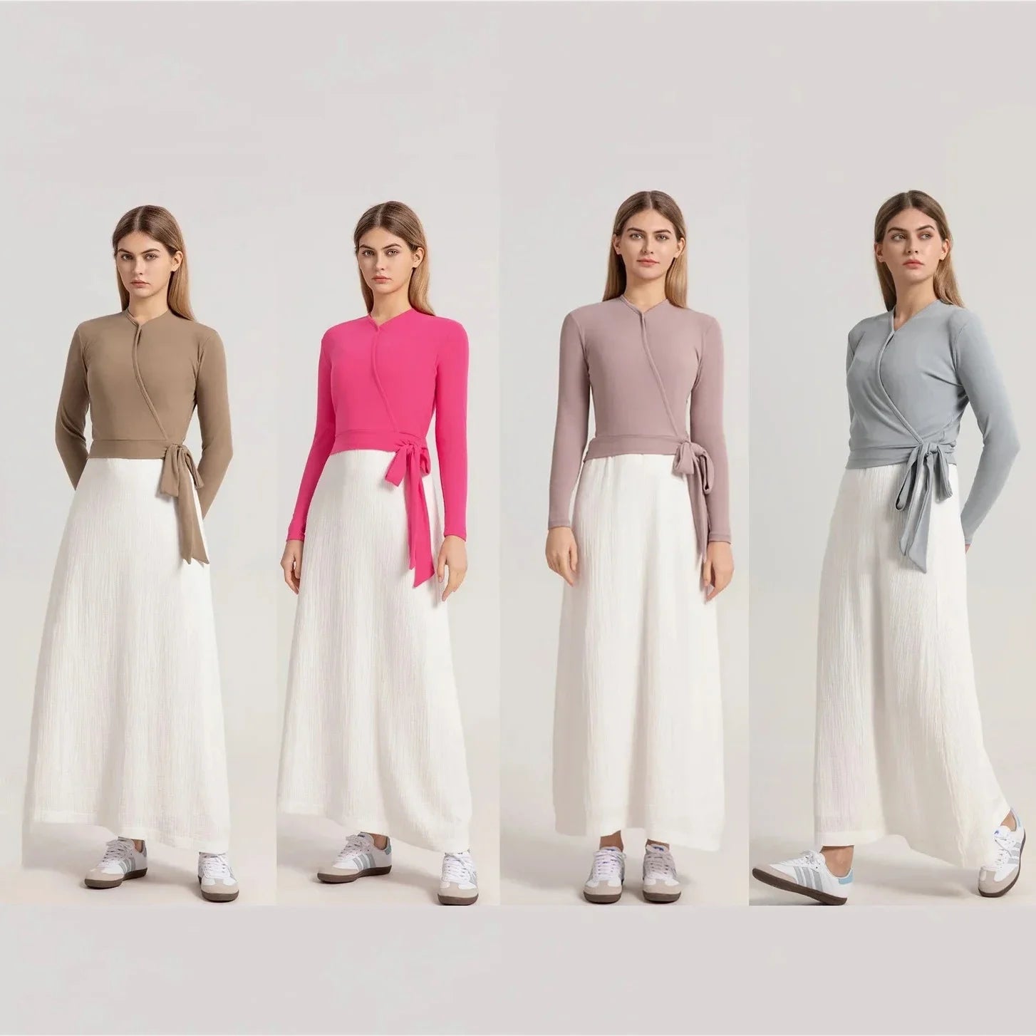 Casual Women's Ribbed Cotton Wrap Tee in 4 Colors