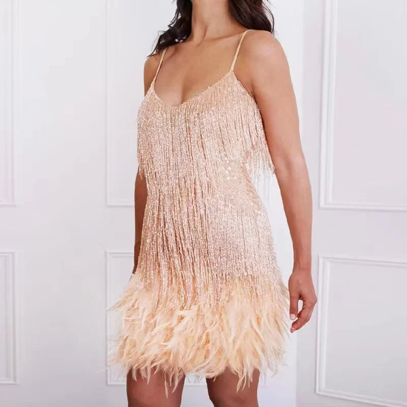 Elegant Sleeveless V-Neck Vintage Tassel Mini Dress - Image 37