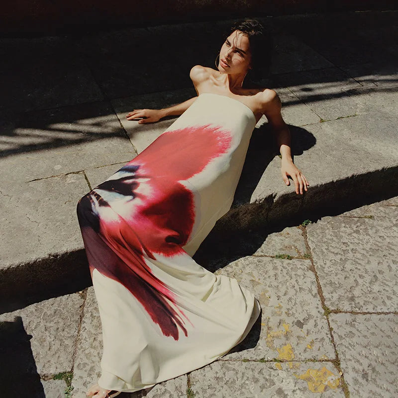 Elegant Floral Print Strapless Maxi Dress for Women - Image 18